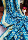 Azure Blue Pure Banarasi Handloom Khaddi Georgette Saree Water Zari