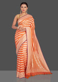 Orange georgette banarasi handloom saree water zari work