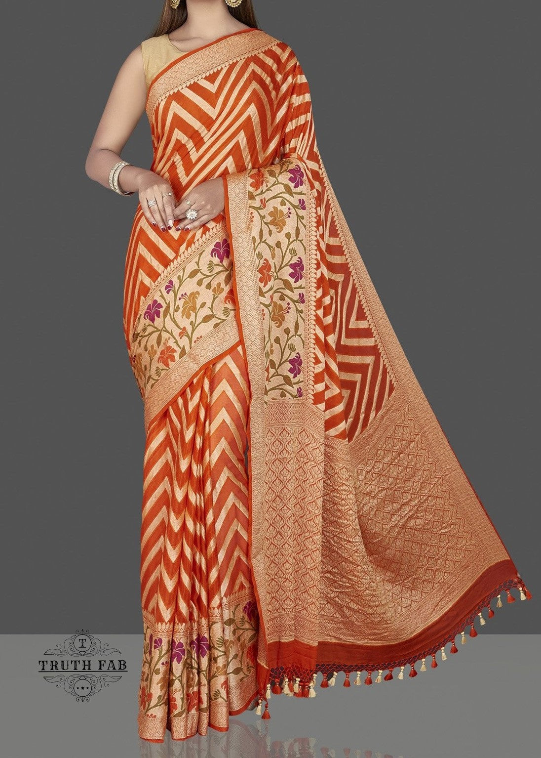 Chiffon banarasi silk meenakari with neem zari design saree
