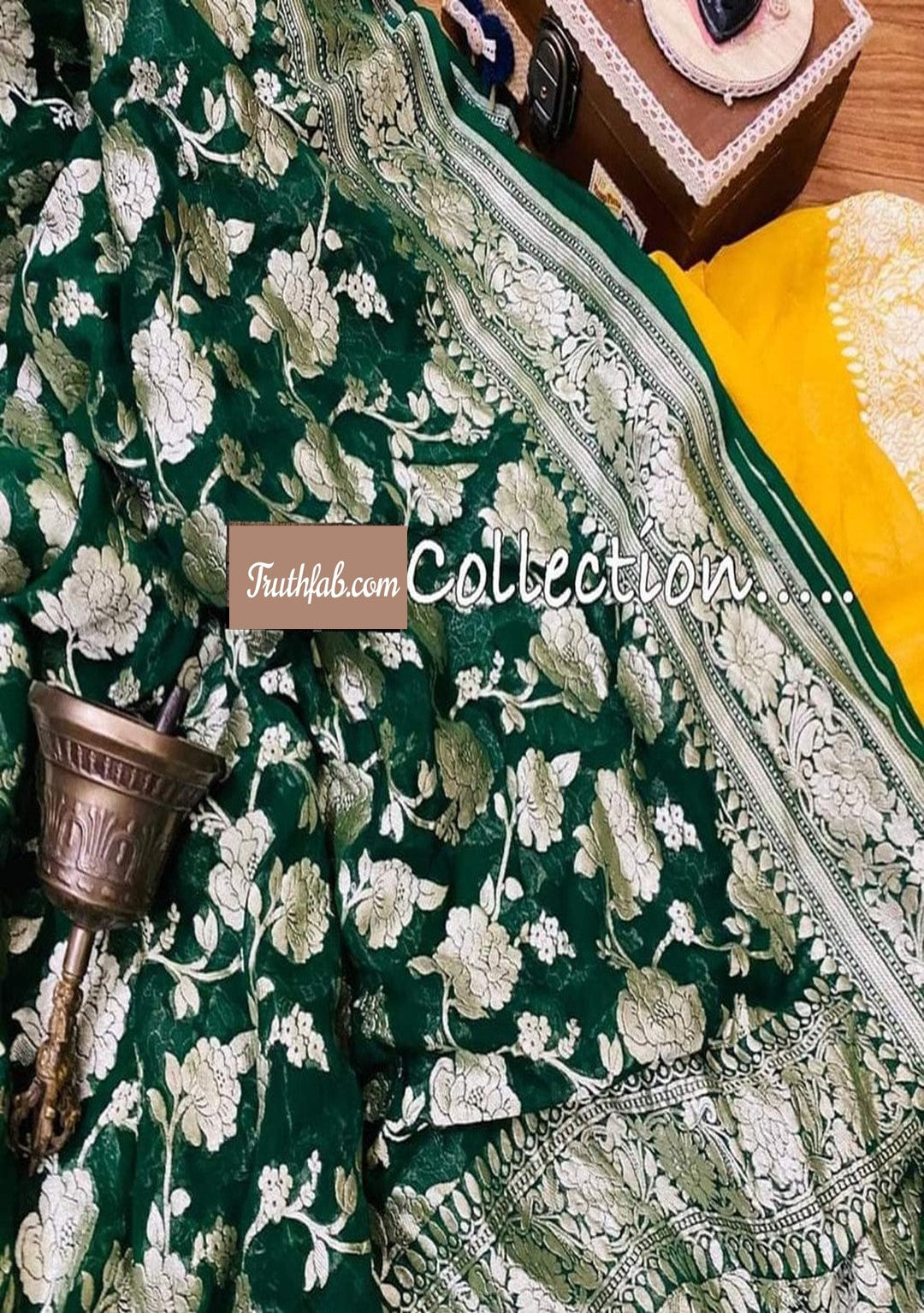 Green banarasi georgette saree with water zari work