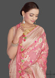 buy georgette silk saree with meenakari work pink color