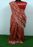 Hot red khaddi banarasi handloom saree with water zari work