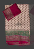 Handloom georgette antique zari saree off-white color 