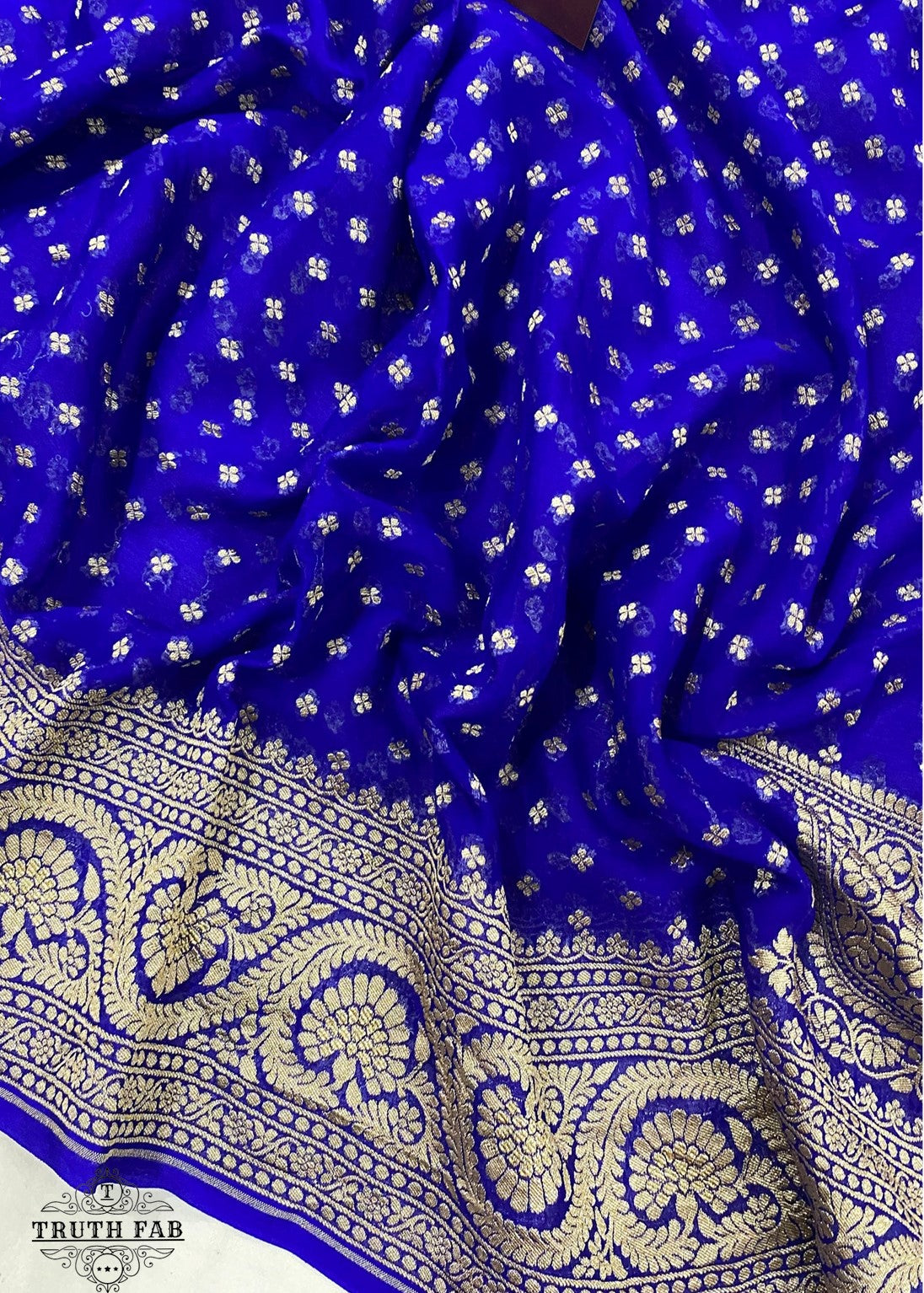 Antique zari work banarasi khaddi handloom saree in blue color