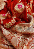 Candy Red Color Pure Banarasi Handloom Khaddi Georgette Saree- Meenakari