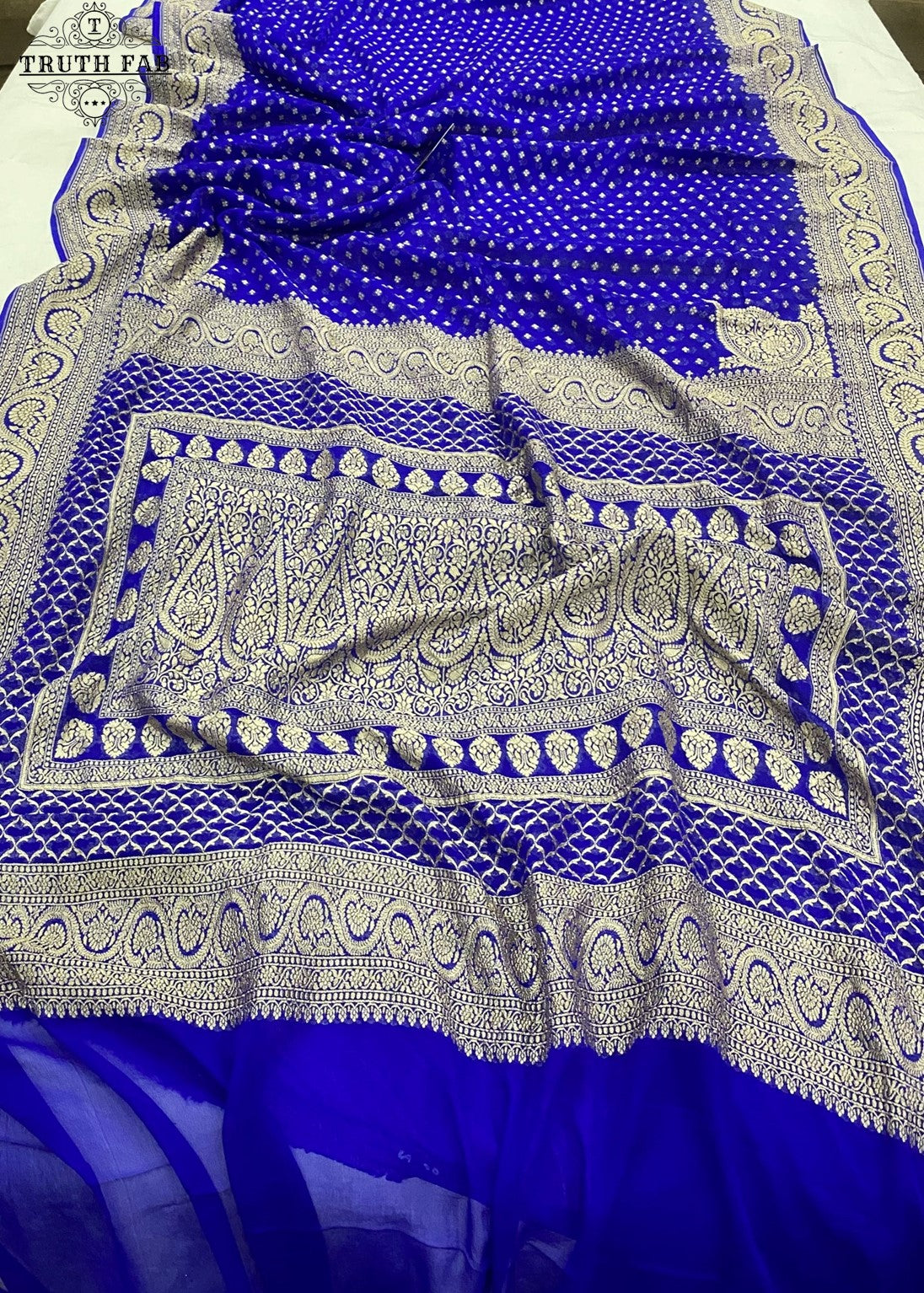 Blue handloom banarasi khaddi saree with antique zari work
