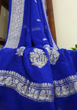 Cobalt Blue Pure Banarasi Handloom Khaddi Chiffon Saree