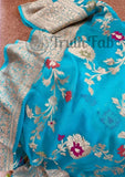Cerulean Blue Pure Banarasi Handloom Khaddi Georgette Saree- Meenakari