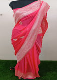 Pink pure Banarasi handloom chiffon saree