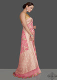online pink banarasi georgette silk saree with meenakari work 