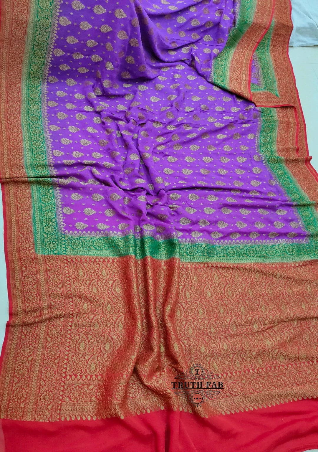Magenta georgette banarasi handloom antique zari work saree