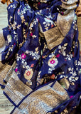 navy blue handloom banarasi georgette saree with meenakari work
