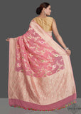 buy banarasi meenakari work in pink color georgette saree