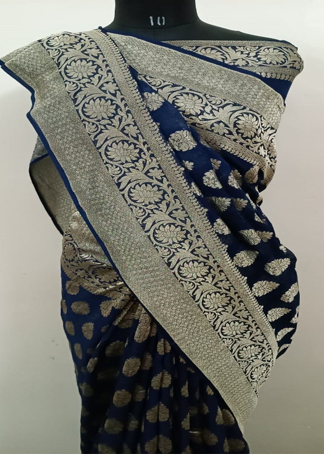Water zari work handloom khaddi saree in blue color