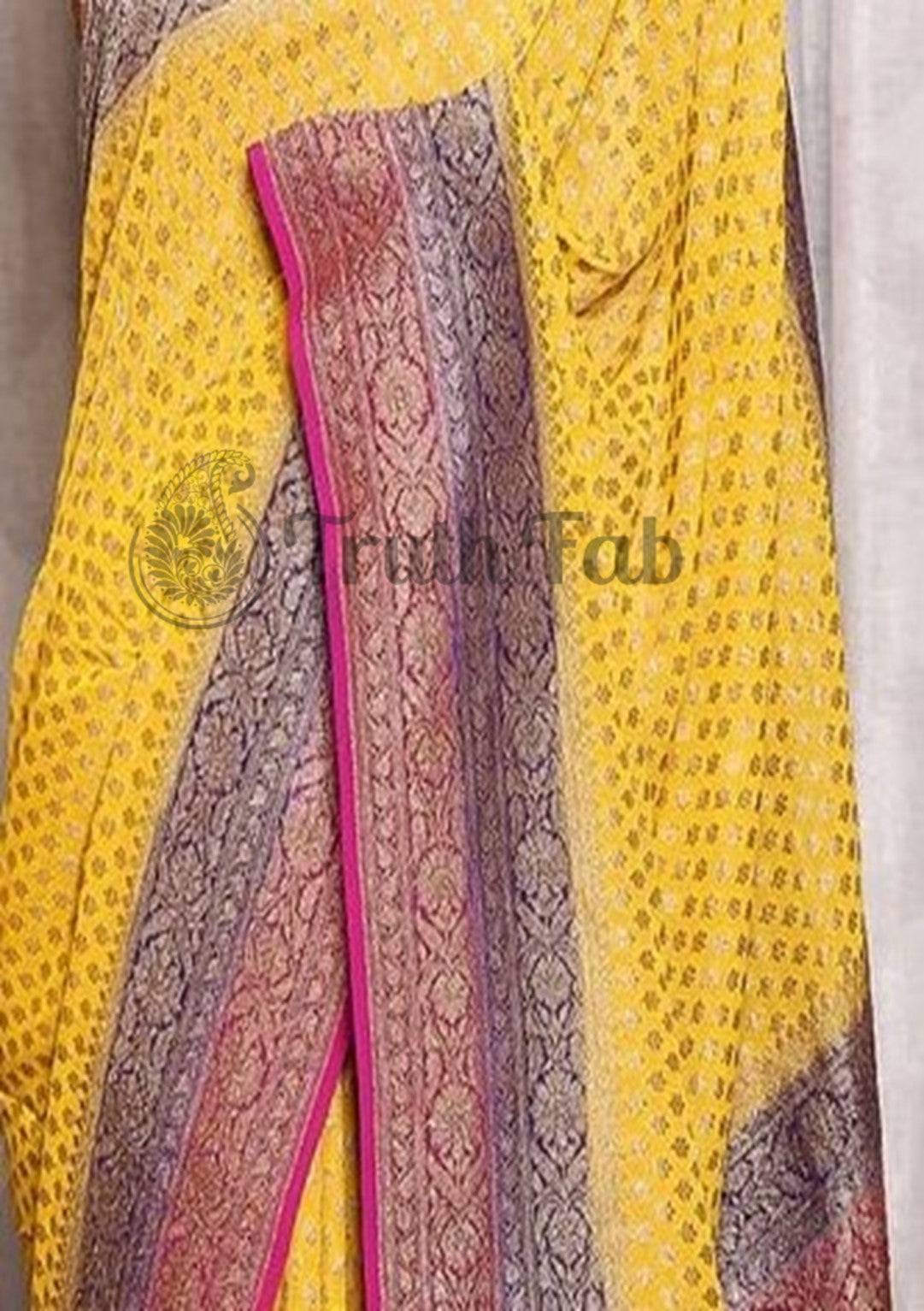 Yellow  Pure Banarasi Handloom Khaddi Georgette Saree Antique Zari